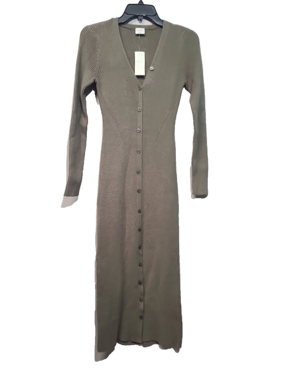 Abercrombie & Fitch Button-Through Ribbed Midi Sweater Dress M Olive